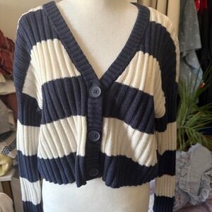 American Eagle Outfitters navy and cream striped cardigan